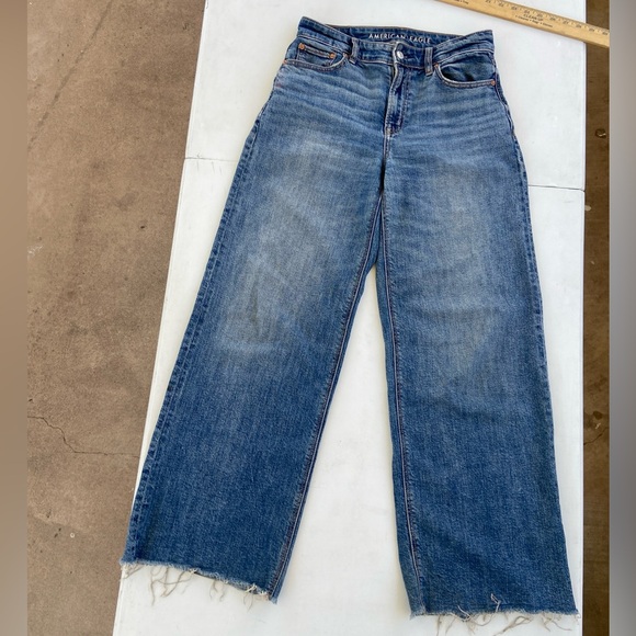 American Eagle Outfitters Denim - American Eagle Super High-Rise Baggy Wide Leg Frayed Hem Dis Blue Jean 2 26r